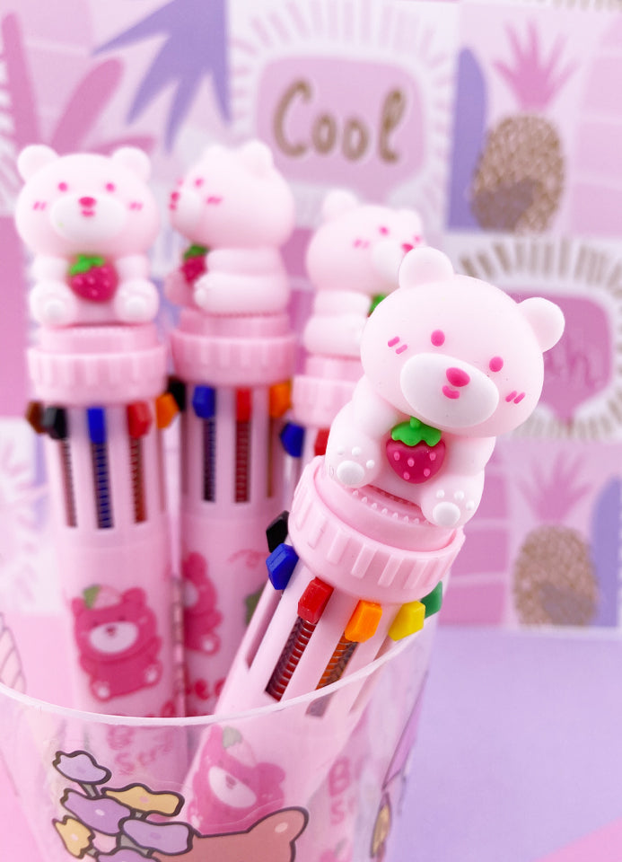 STYLO 10 COULEURS : STRAWBERRY BEAR ROSE