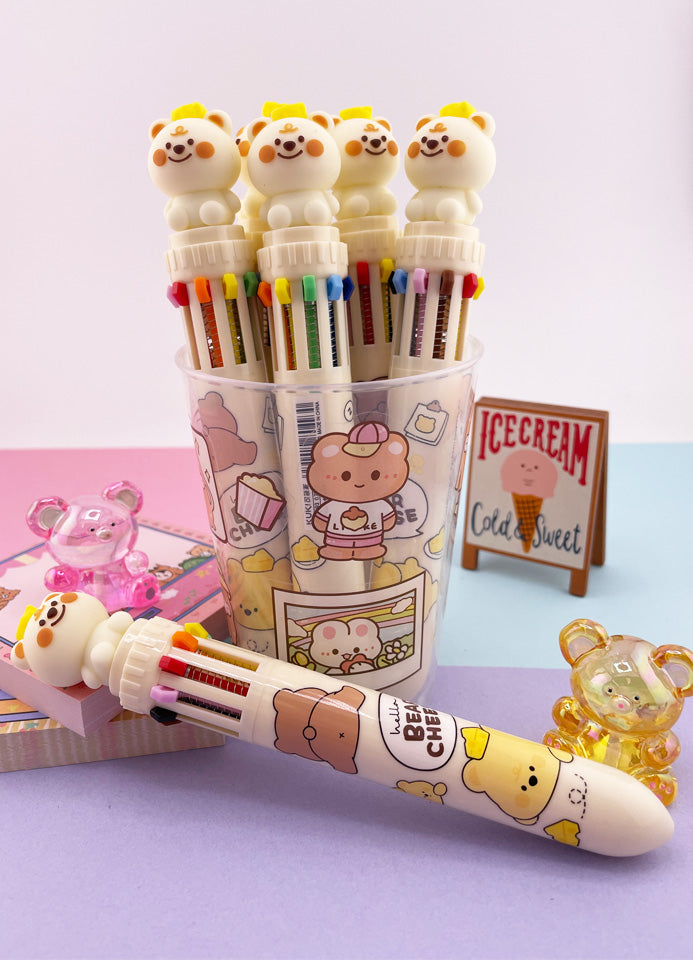 STYLO KAWAII 10 COULEURS OURS BEIGE