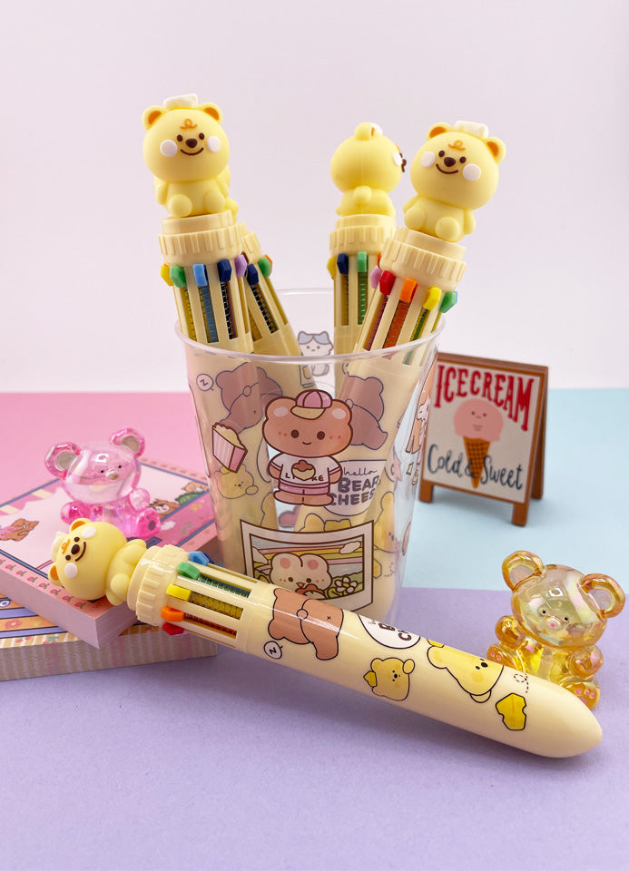 STYLO KAWAII 10 COULEURS OURS JAUNE