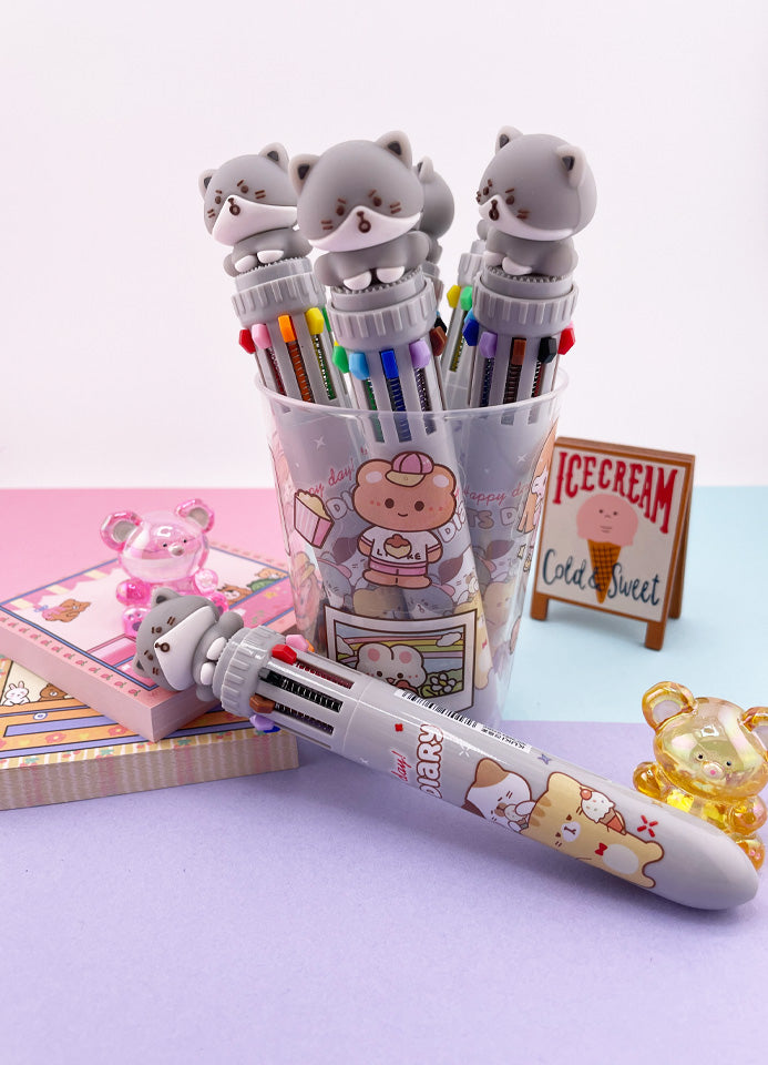 STYLO KAWAII 10 COULEURS CHAT GRIS