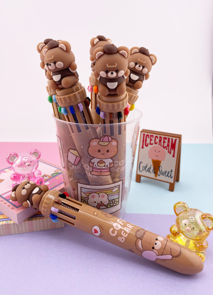 STYLO KAWAII 10 COULEURS OURS HI
