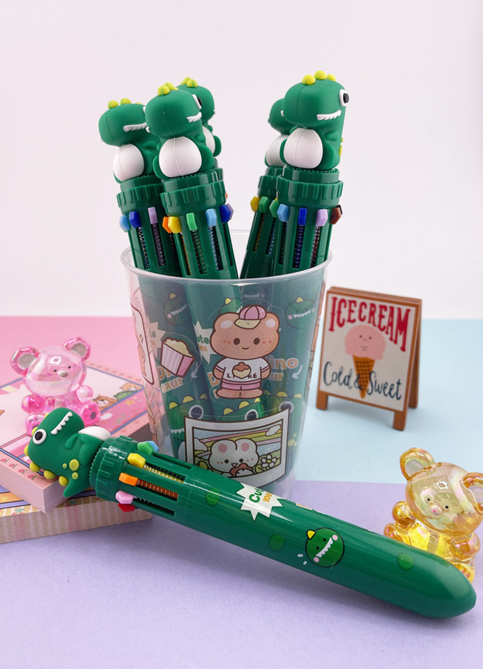 STYLO KAWAII 10 COULEURS DINO VERT