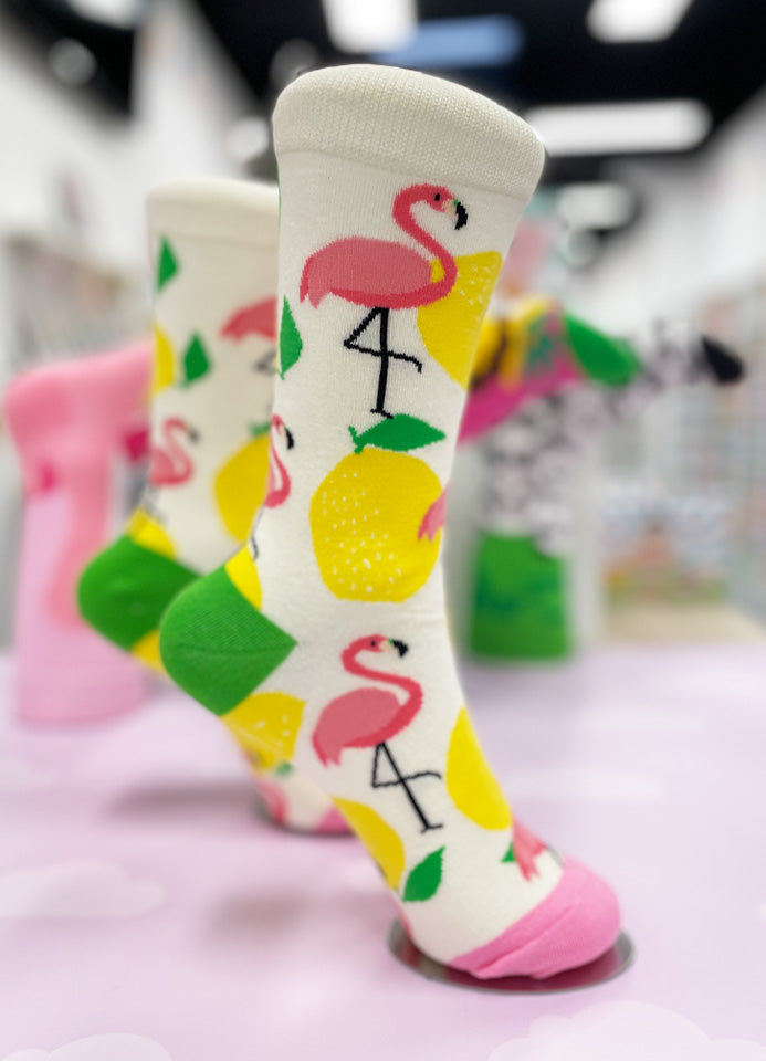 CHAUSSETTES KAWAII FLAMINGO CITRON | T36-42