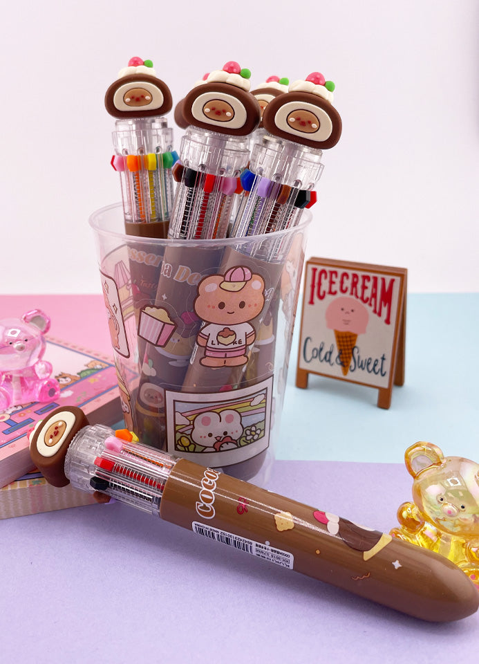 STYLO KAWAII 10 COULEURS DESSERT ROULE CHOCOLAT