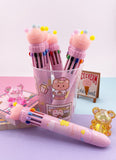 STYLO KAWAII 10 COULEURS COURONNE ROSE