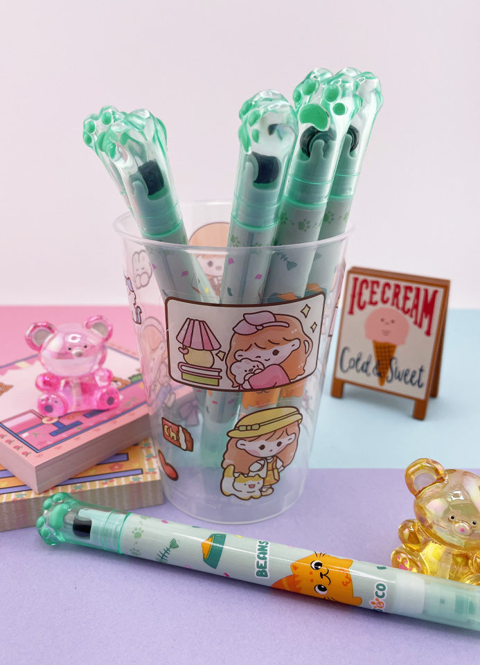 SURLIGNEUR ET TAMPON KAWAII BEANS LE CHAT VERT