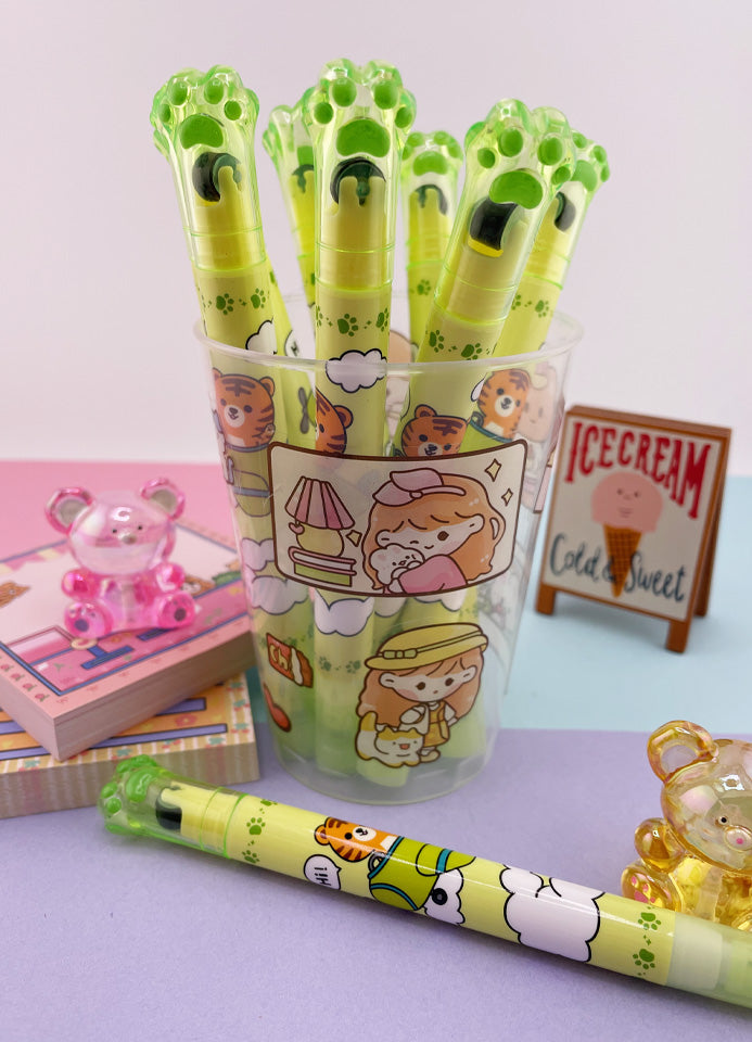 SURLIGNEUR ET TAMPON KAWAII TIGRE VERT