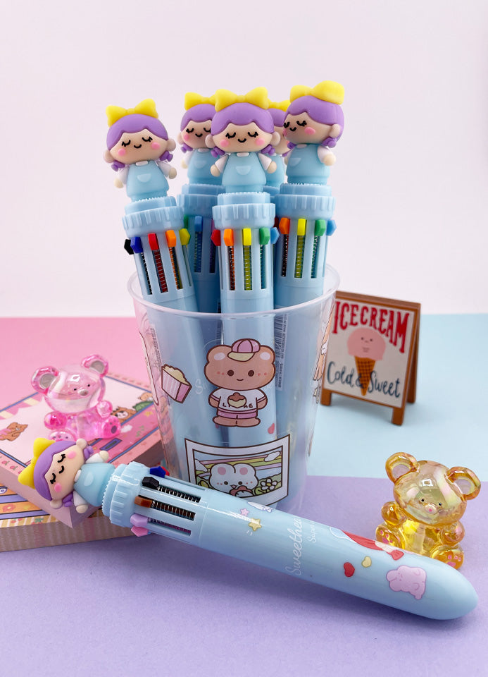 STYLO KAWAII 10 COULEURS LITTLE GIRL BLEU